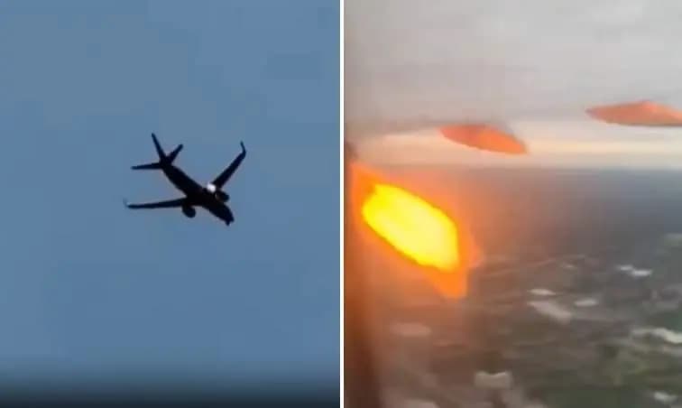 بالصورة: اندلاع حريق في محرك طائرة أمريكية إثر اصطدام طائر بها!