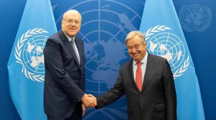 ميقاتي يلتقي غوتيريس: لبنان لم يعُد يحتملُ مزيداً من النازحينَ